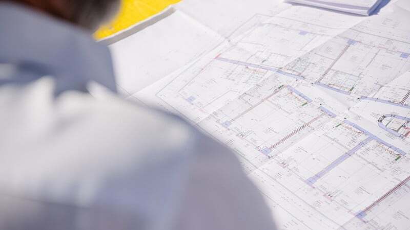View of a construction plan on the table